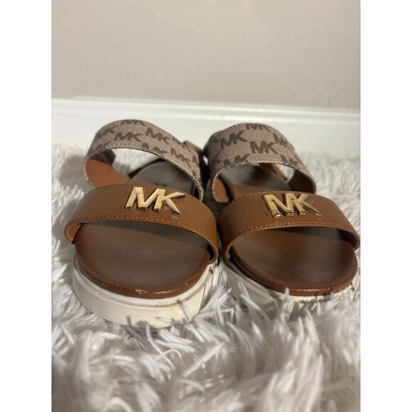 Michael Kors Girls MK Logo Brown Sandals With Gold Hardware Size 1 - Picture 1 of 5